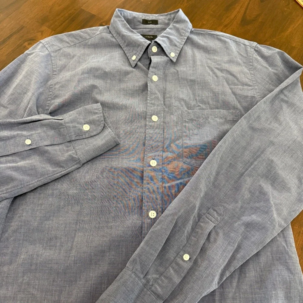 J.Crew Mens Slim Fit Button Down Shirt Blue White‎ Stripe Medium Long Sleeve - Picture 3 of 7